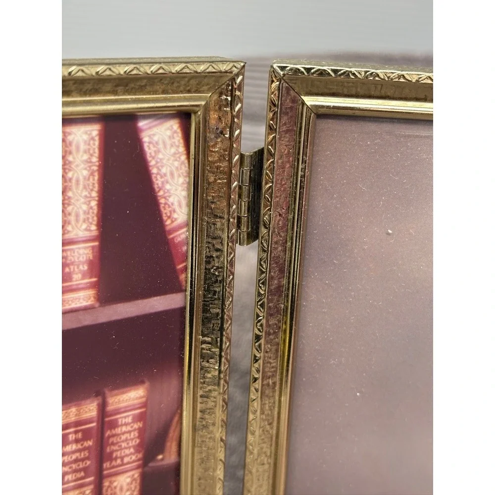 Vintage Triple Folding Picture Frame Gold 8x10 Etched Brass